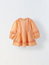 Girls Peach Cotton Lace Round Neck Dress