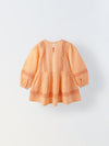 Girls Peach Cotton Lace Round Neck Dress