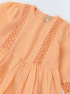 Girls Peach Cotton Lace Round Neck Dress