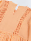 Girls Peach Cotton Lace Round Neck Dress
