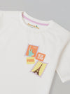 Spunkies White Girls Graphic Print Round Neck Short Sleeves Top