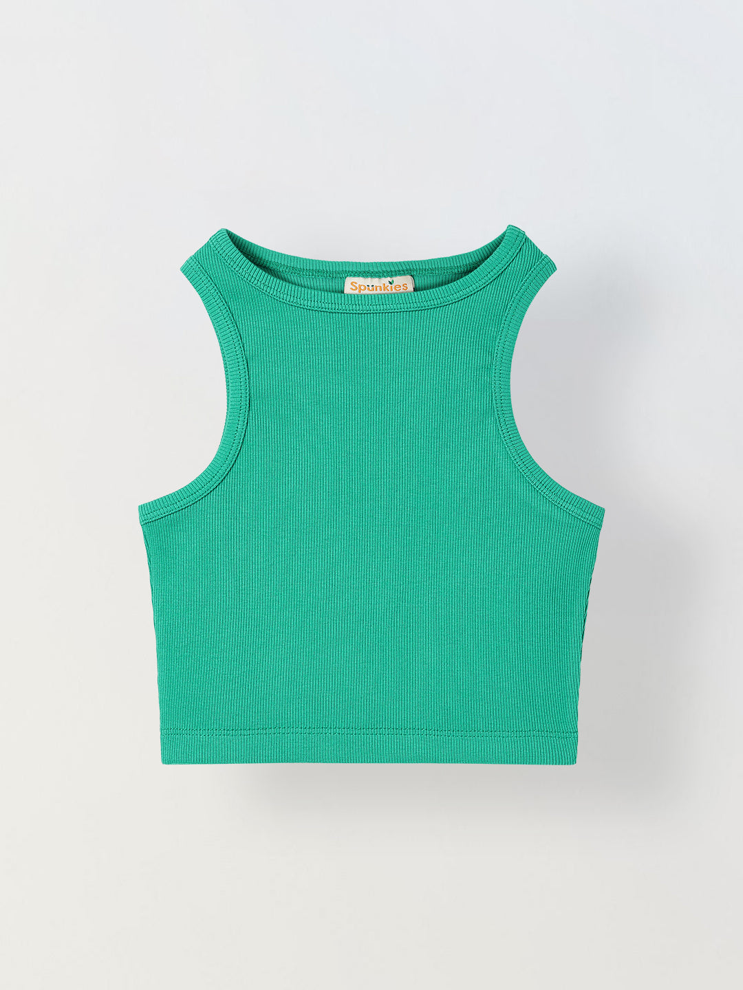 Spunkies Green Girls Solid Round Neck Sleeveless Tank Top