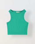 Spunkies Green Girls Solid Round Neck Sleeveless Tank Top