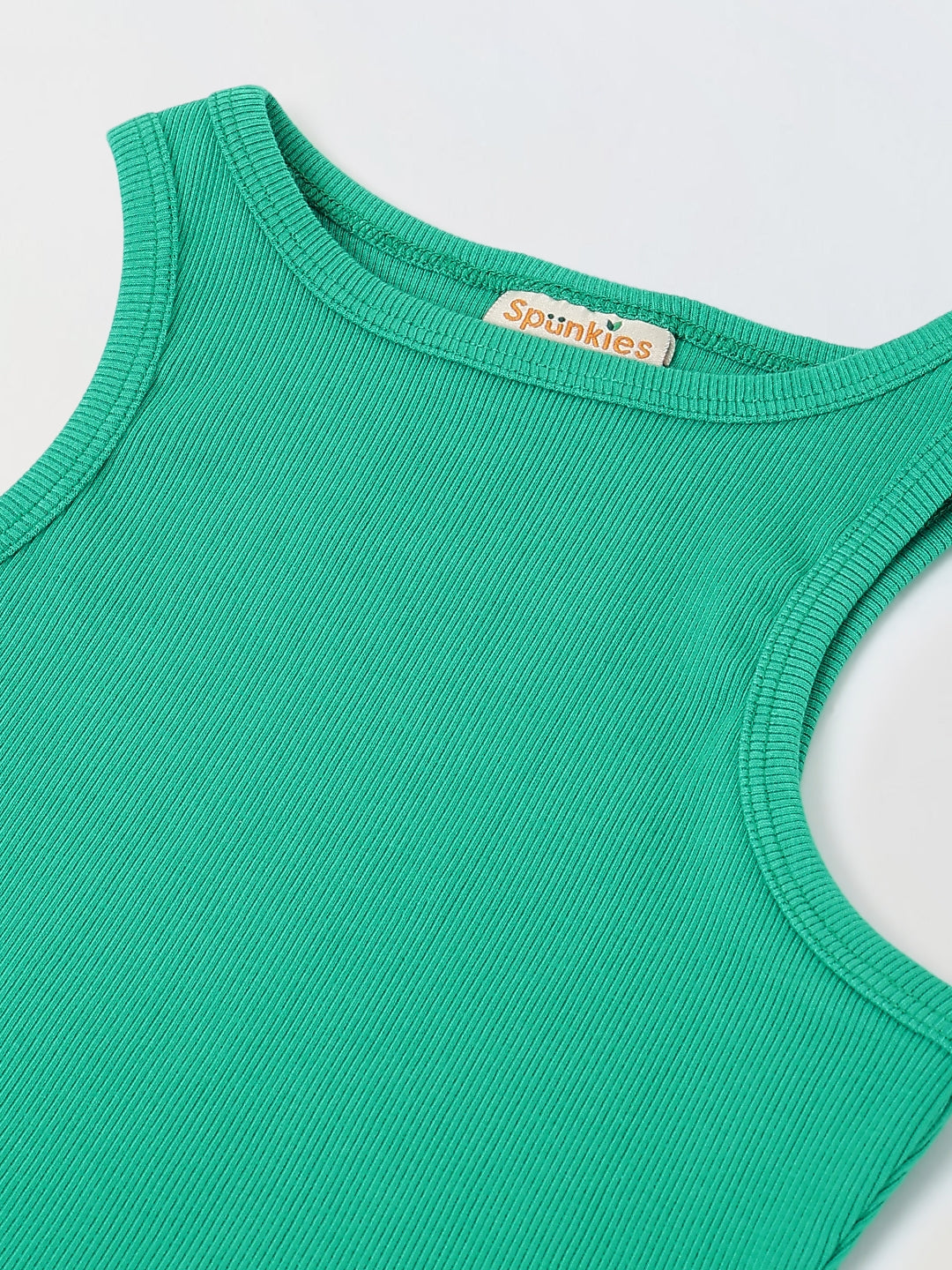 Spunkies Green Girls Solid Round Neck Sleeveless Tank Top
