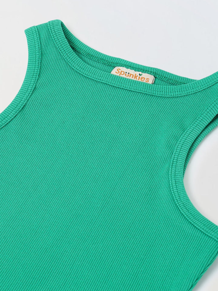 Spunkies Green Girls Solid Round Neck Sleeveless Tank Top