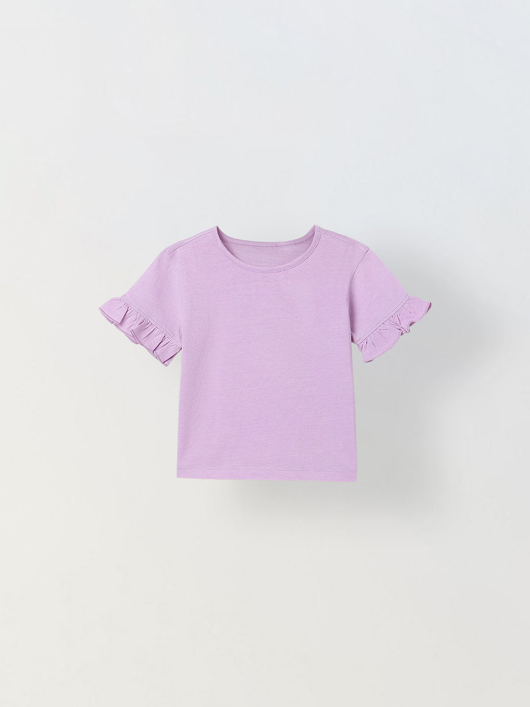 Spunkies Purple Girls Solid Round Neck Short Sleeves Top