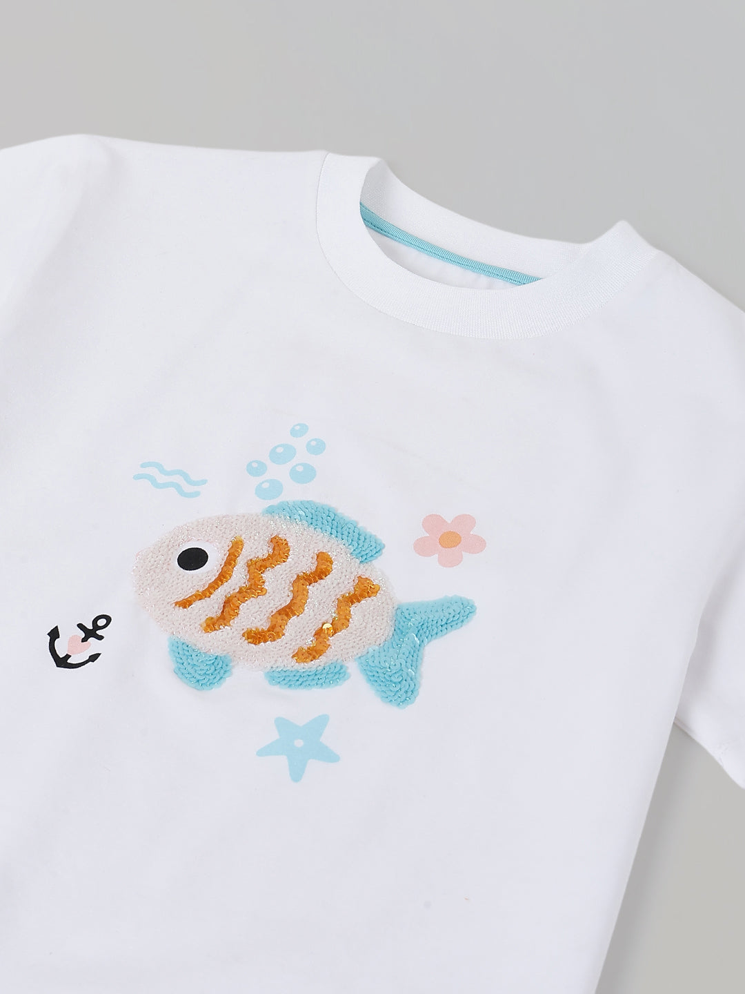 Spunkies White Boys Graphic Print Crew Neck Short Sleeves T-Shirt