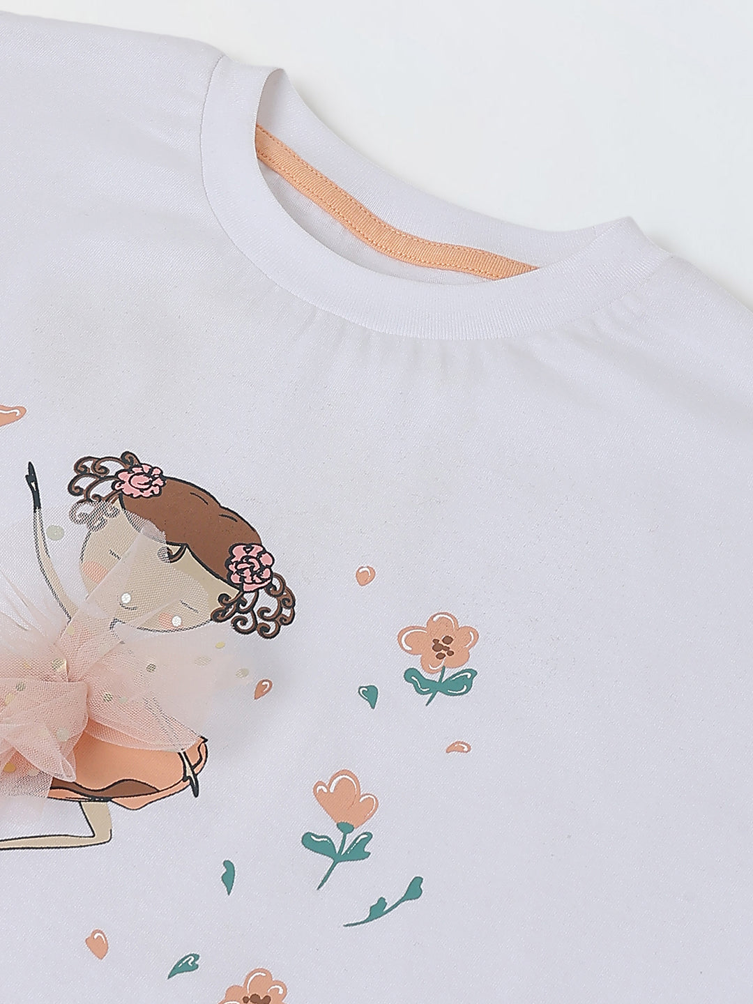 Spunkies White Girls Graphic Print Crew Neck Short Sleeves Knot Detailed Top