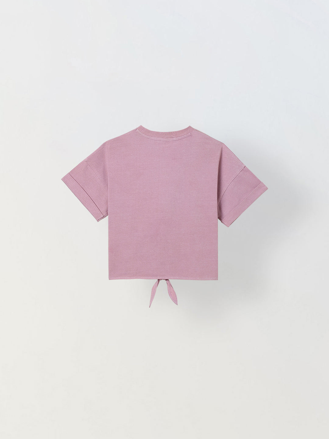 Spunkies Pink Girls Graphic Print Crew Neck Short Sleeves Knot Detailed Top