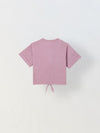 Spunkies Pink Girls Graphic Print Crew Neck Short Sleeves Knot Detailed Top