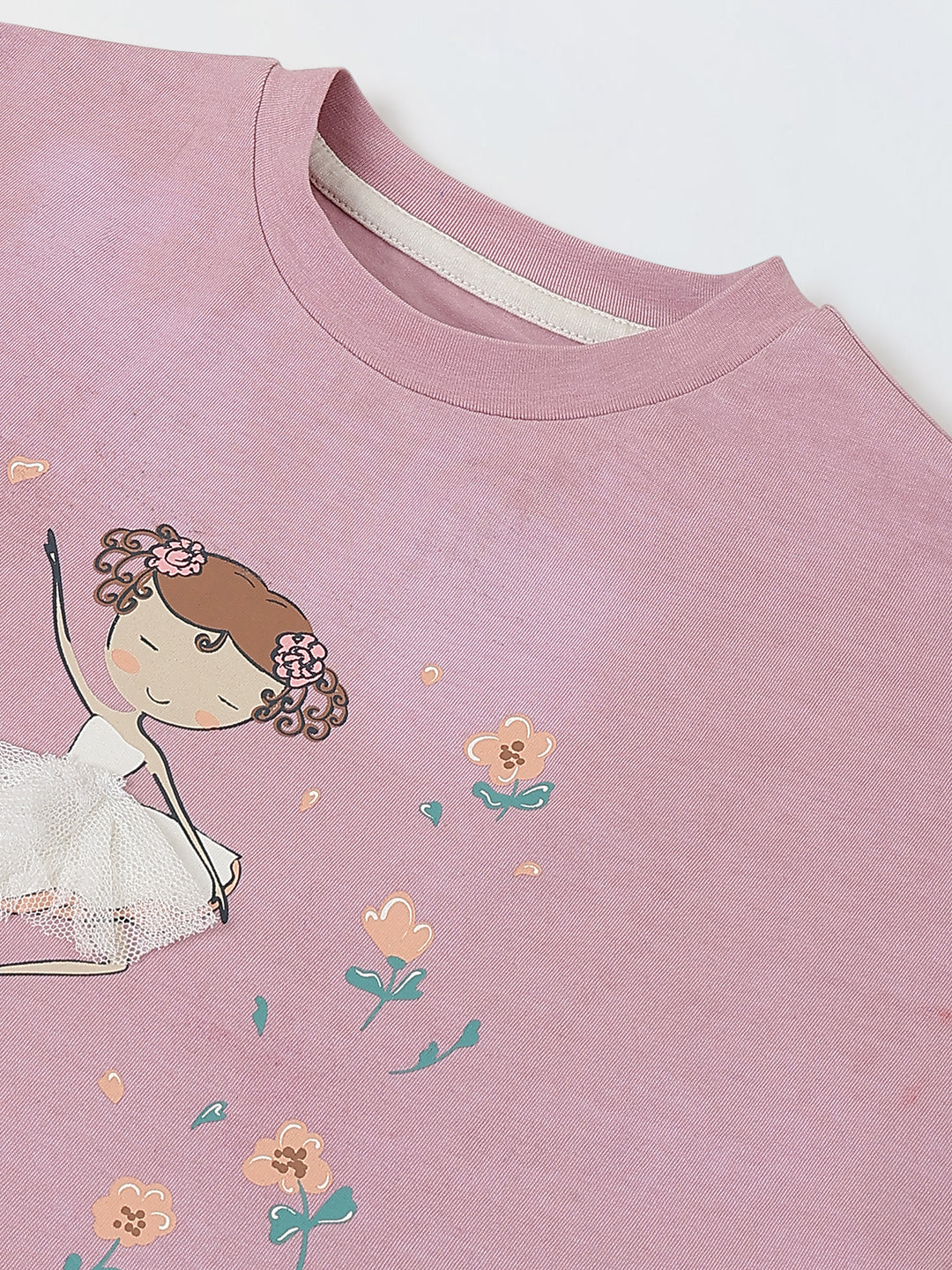Spunkies Pink Girls Graphic Print Crew Neck Short Sleeves Knot Detailed Top