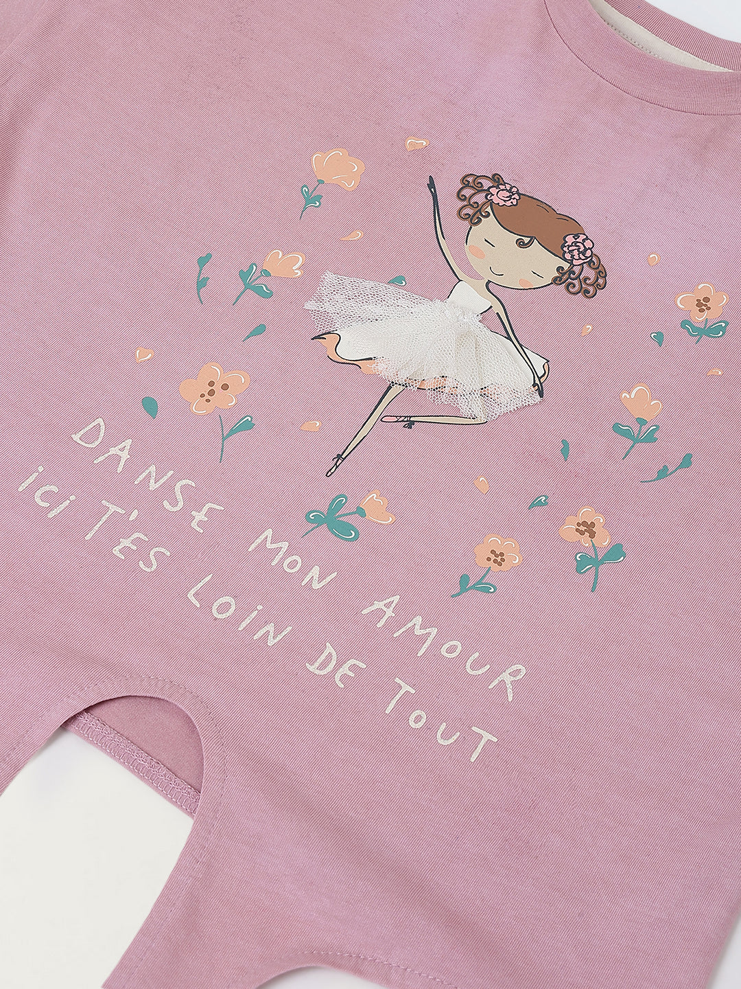Spunkies Pink Girls Graphic Print Crew Neck Short Sleeves Knot Detailed Top