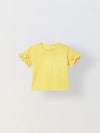 Spunkies Yellow Girls Solid Round Neck Ruffle Sleeves Top