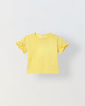 Spunkies Yellow Girls Solid Round Neck Ruffle Sleeves Top