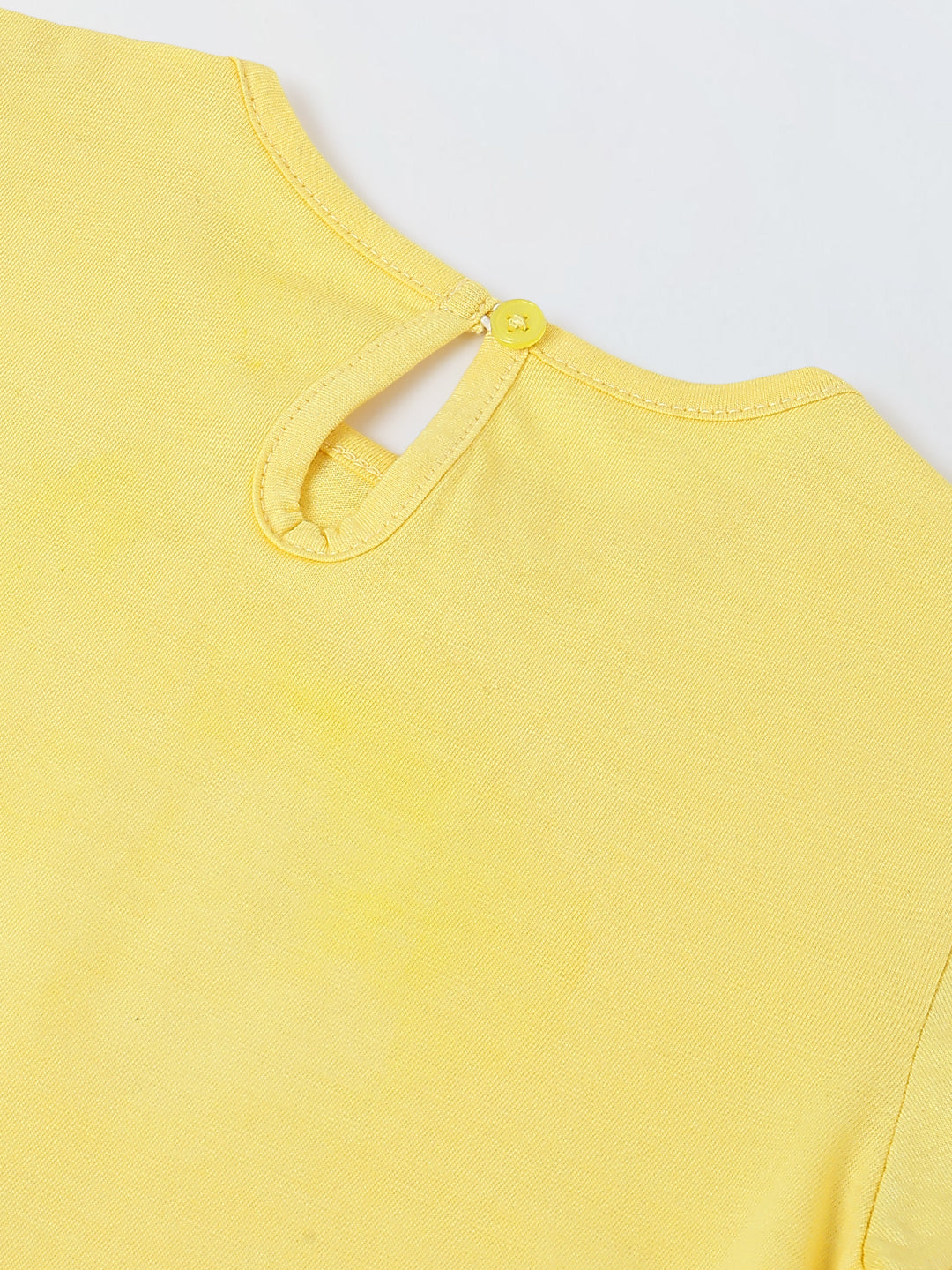 Spunkies Yellow Girls Solid Round Neck Ruffle Sleeves Top