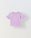 Spunkies Purple Girls Solid Round Neck Short Sleeves Top