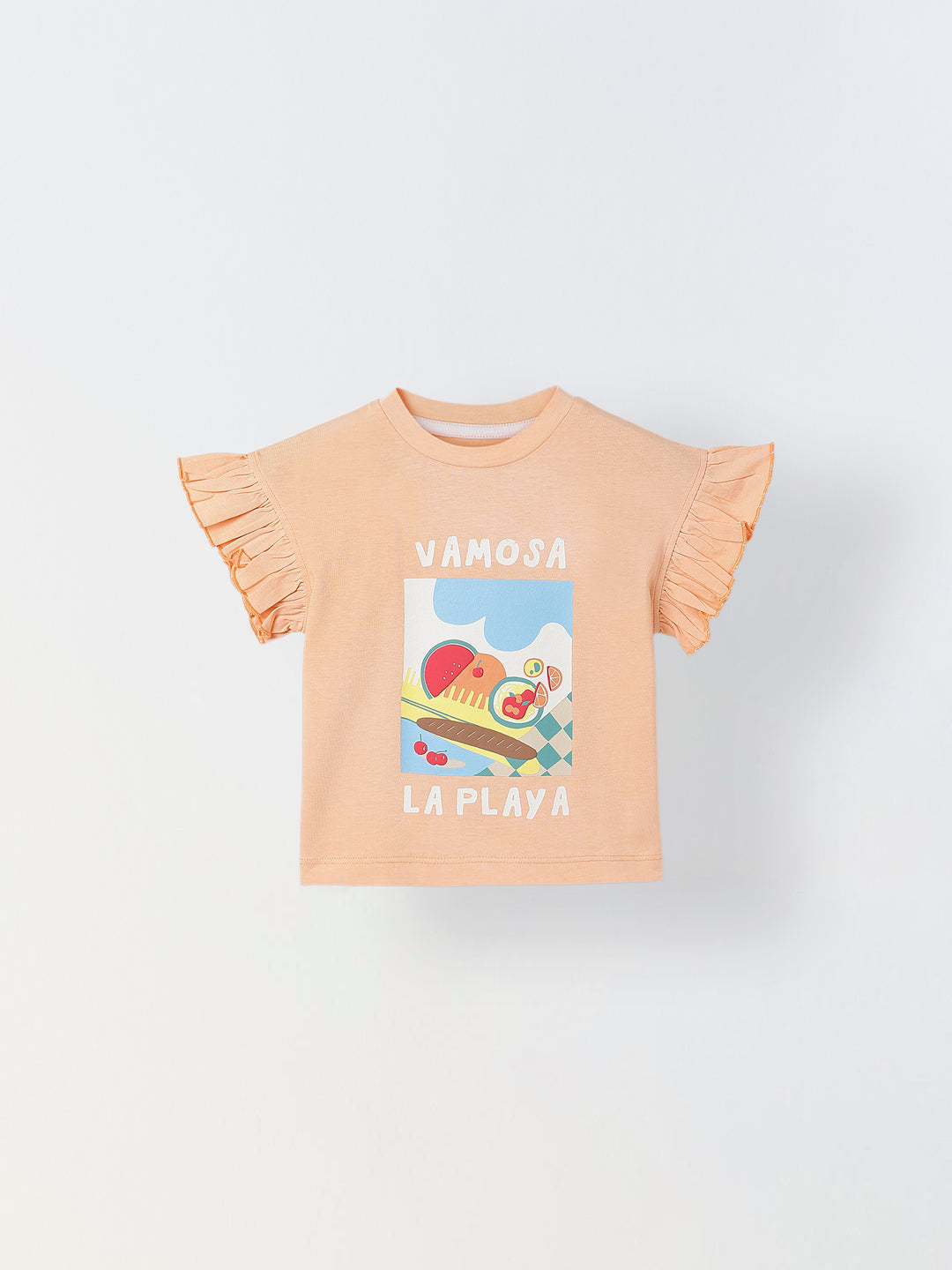 Spunkies Peach Girls Graphic Print Crew Neck Short Sleeves Top