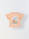 Spunkies Peach Girls Graphic Print Crew Neck Short Sleeves Top