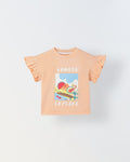 Spunkies Peach Girls Graphic Print Crew Neck Short Sleeves Top