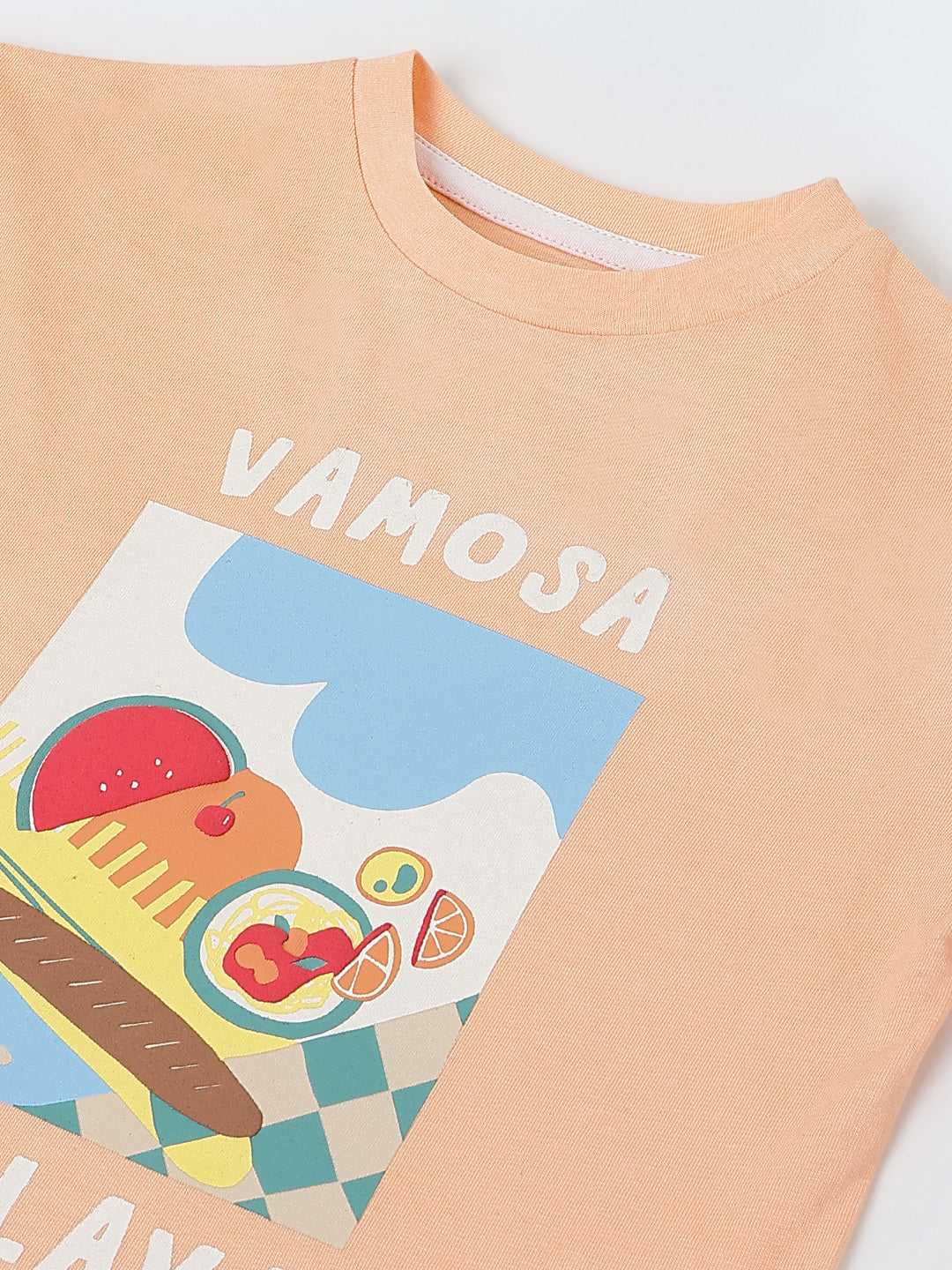 Spunkies Peach Girls Graphic Print Crew Neck Short Sleeves Top