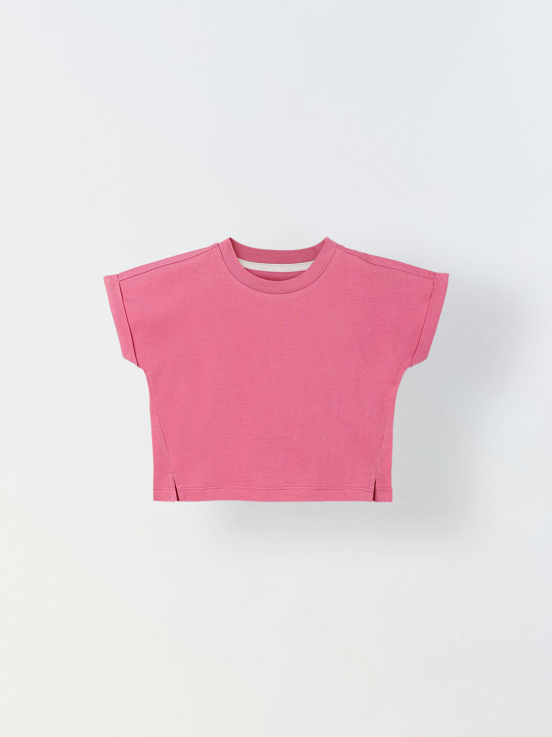 Spunkies Pink Girls Solid Crew Neck Short Sleeves Top