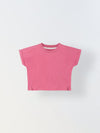 Spunkies Pink Girls Solid Crew Neck Short Sleeves Top