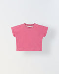 Spunkies Pink Girls Solid Crew Neck Short Sleeves Top