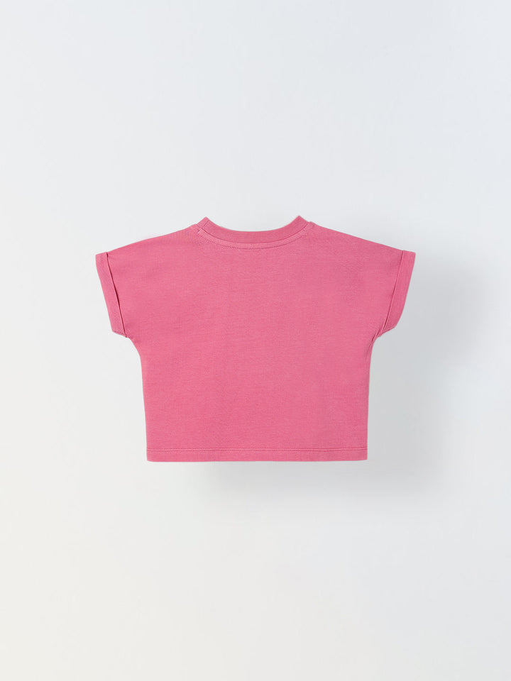 Spunkies Pink Girls Solid Crew Neck Short Sleeves Top