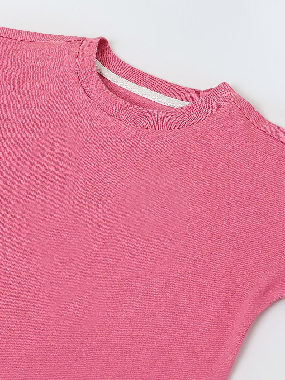 Spunkies Pink Girls Solid Crew Neck Short Sleeves Top