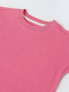 Spunkies Pink Girls Solid Crew Neck Short Sleeves Top