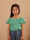 Spunkies Green Girls All-Over Eyelet Bardot Neck Short Sleeves Top