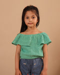 Spunkies Green Girls All-Over Eyelet Bardot Neck Short Sleeves Top