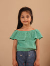 Spunkies Green Girls All-Over Eyelet Bardot Neck Short Sleeves Top