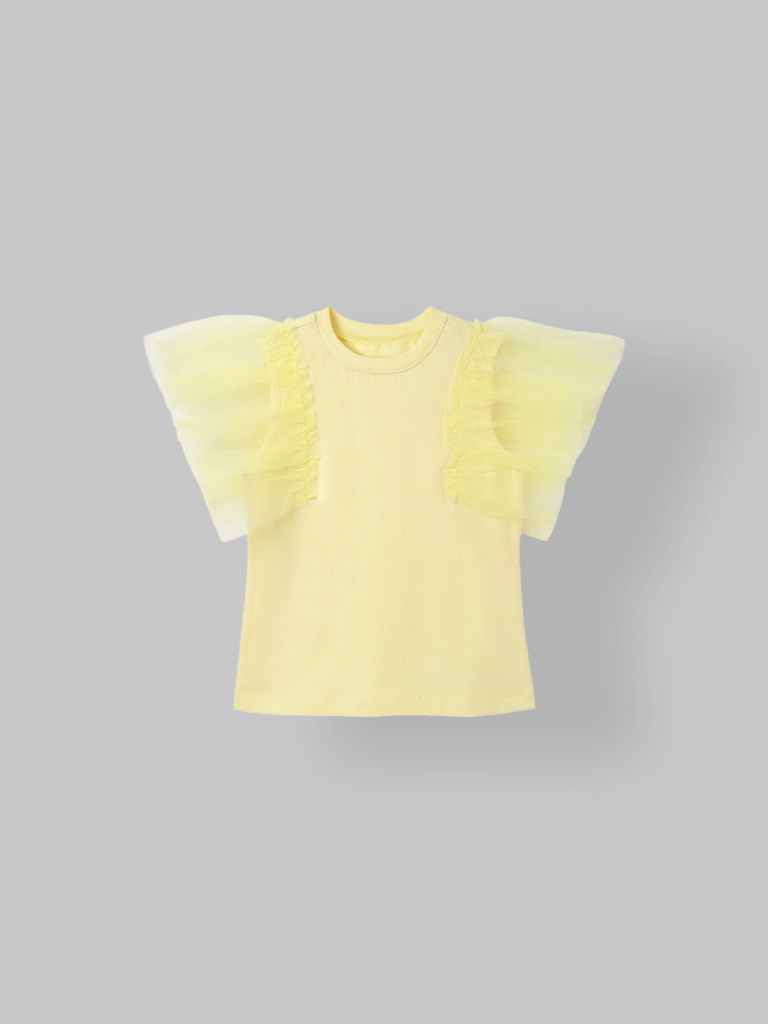 Spunkies Yellow Girls Solid Round Neck Flutter Sleeves Top