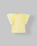 Spunkies Yellow Girls Solid Round Neck Flutter Sleeves Top
