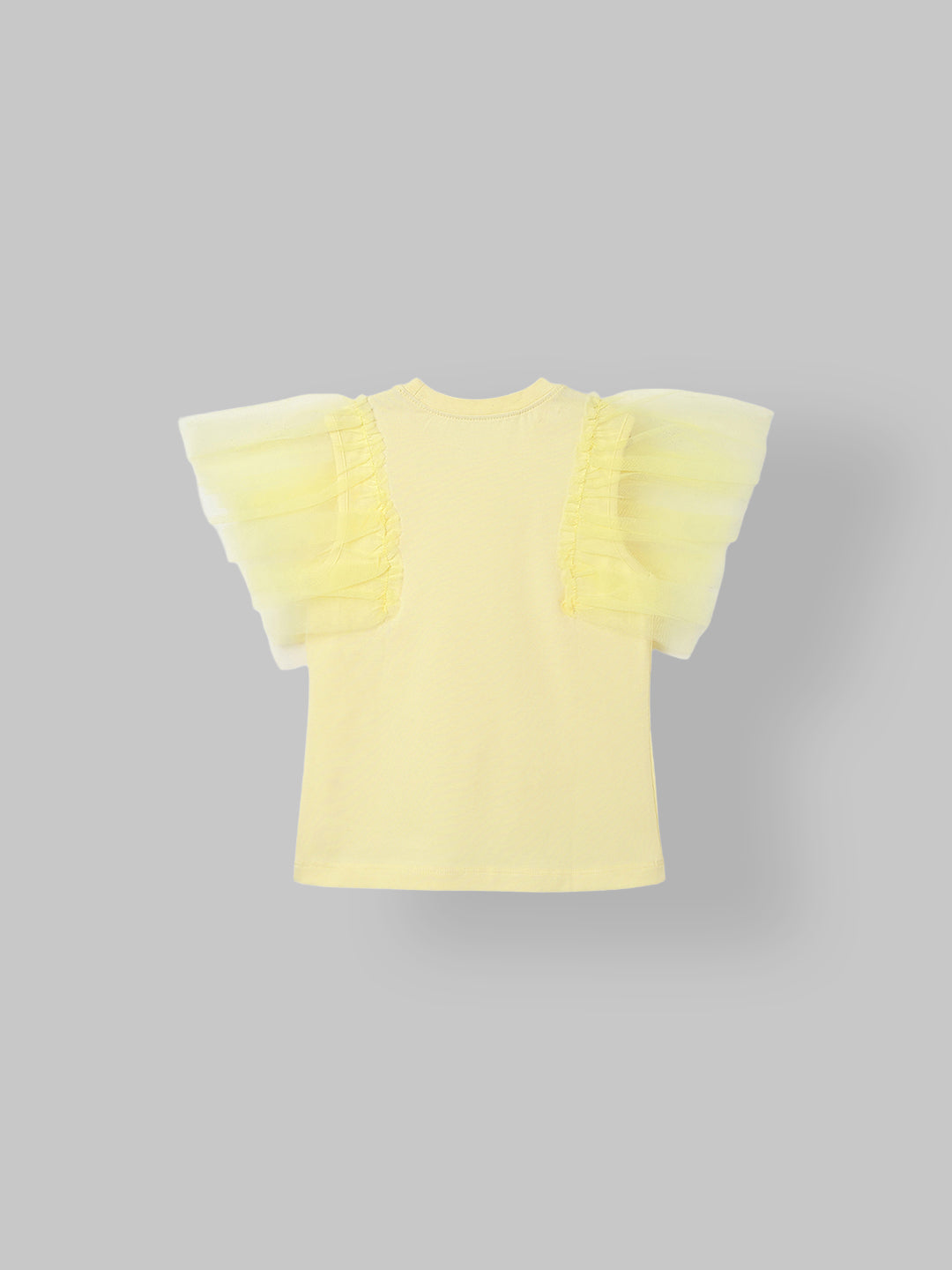 Spunkies Yellow Girls Solid Round Neck Flutter Sleeves Top