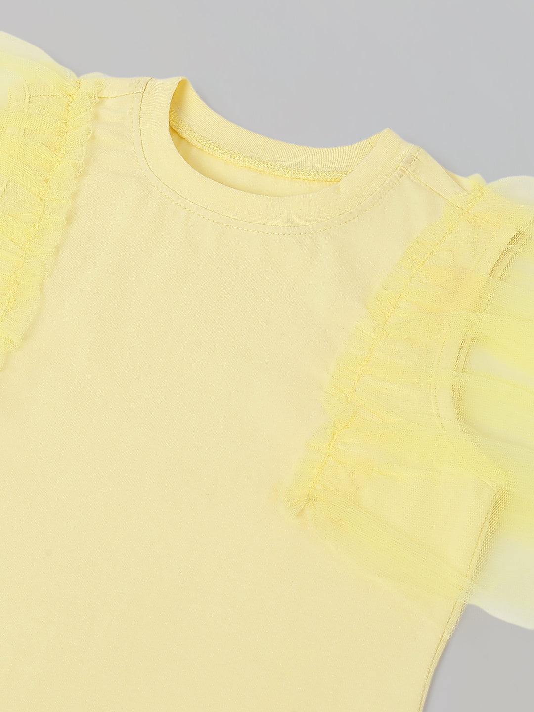 Spunkies Yellow Girls Solid Round Neck Flutter Sleeves Top