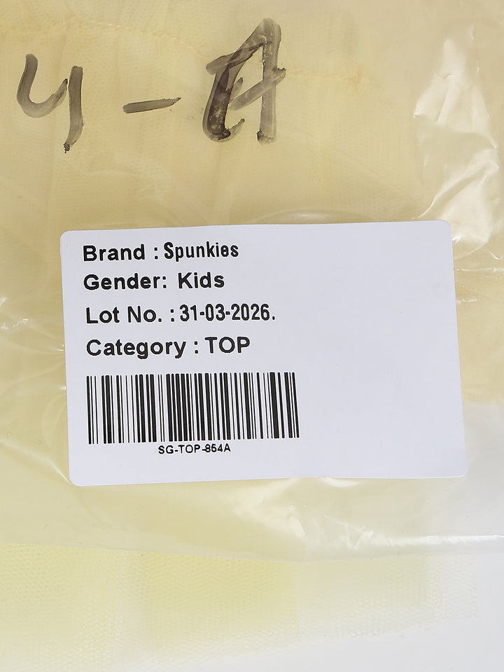 Spunkies Yellow Girls Solid Round Neck Flutter Sleeves Top