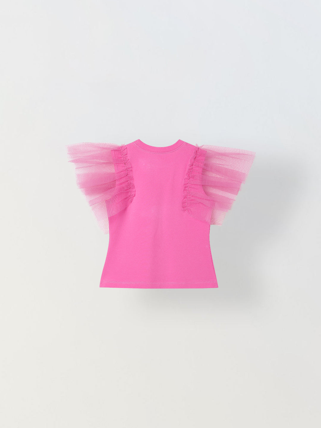 Spunkies Pink Girls Solid Round Neck Flutter Sleeves Top