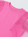 Spunkies Pink Girls Solid Round Neck Flutter Sleeves Top
