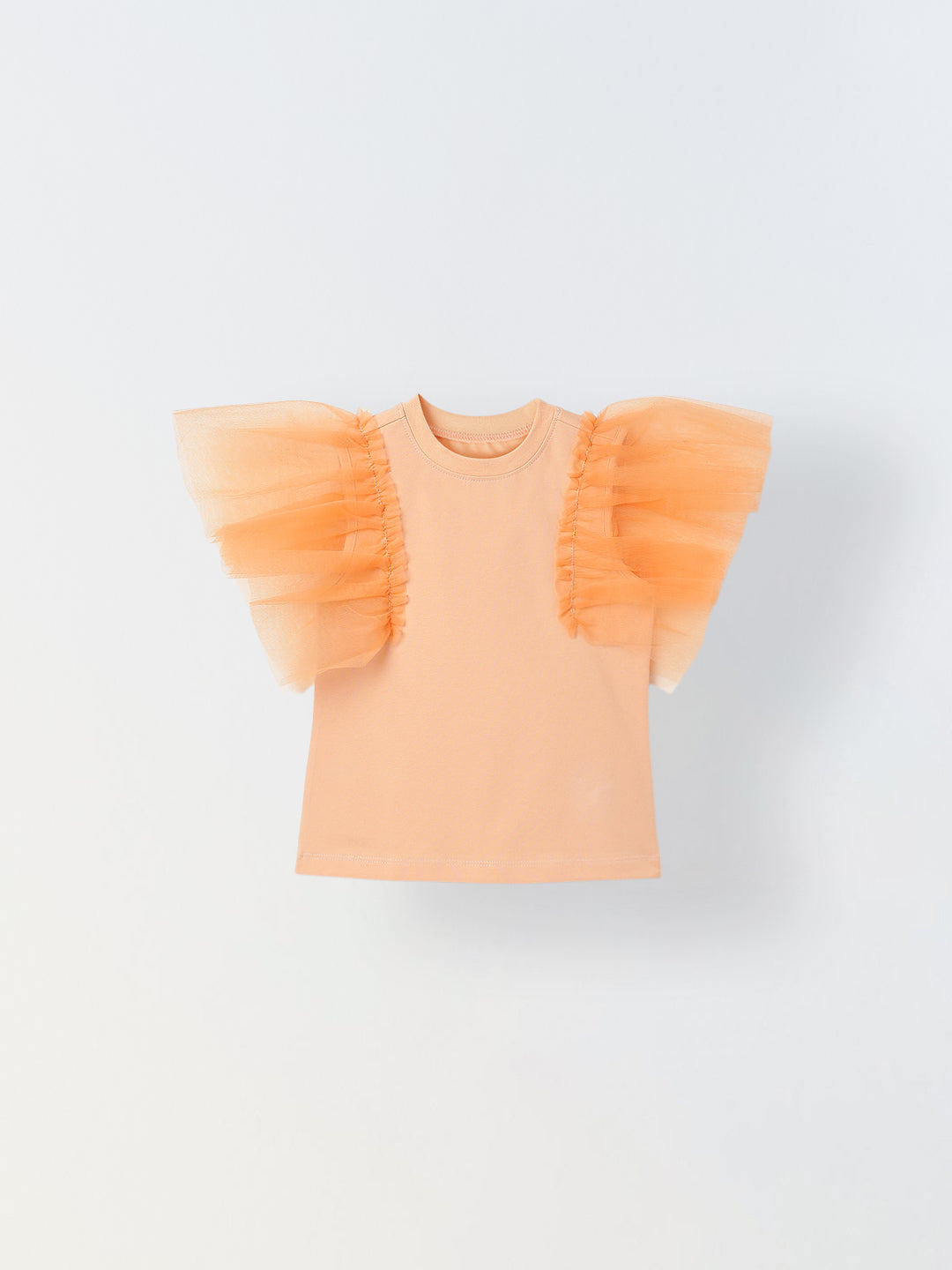 Spunkies Orange Girls Solid Round Neck Flutter Sleeves Top
