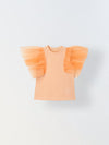 Spunkies Orange Girls Solid Round Neck Flutter Sleeves Top