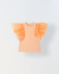 Spunkies Orange Girls Solid Round Neck Flutter Sleeves Top