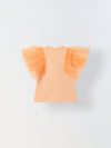 Spunkies Orange Girls Solid Round Neck Flutter Sleeves Top