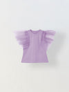 Spunkies Purple Girls Solid Round Neck Flutter Sleeves Top