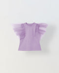 Spunkies Purple Girls Solid Round Neck Flutter Sleeves Top
