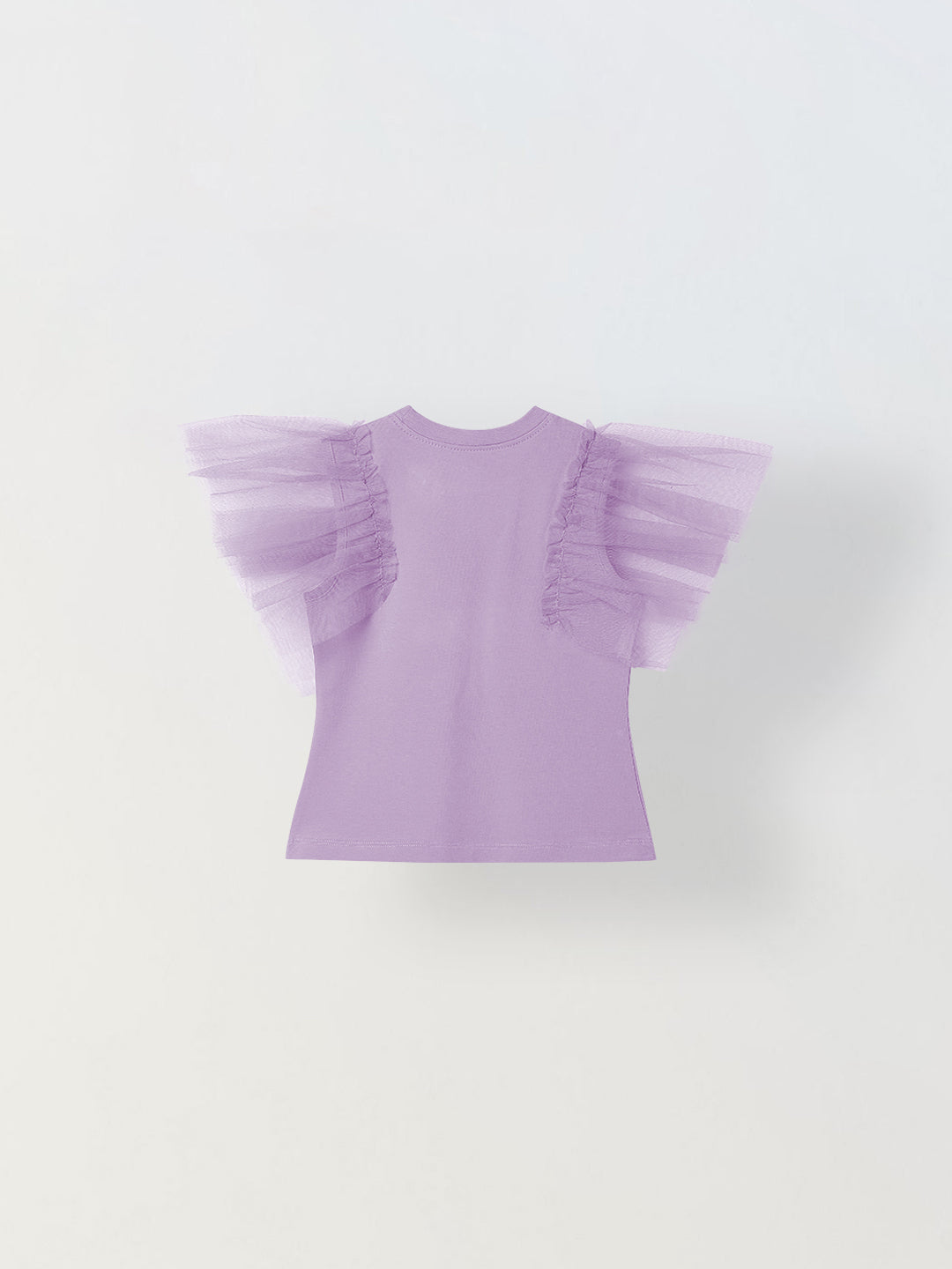 Spunkies Purple Girls Solid Round Neck Flutter Sleeves Top
