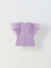 Spunkies Purple Girls Solid Round Neck Flutter Sleeves Top