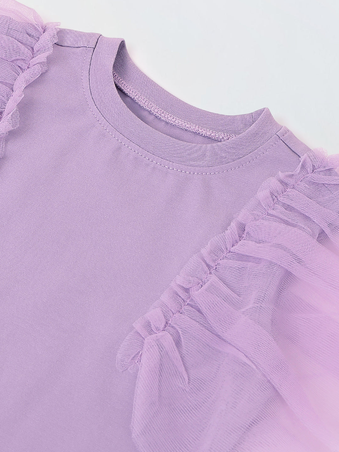 Spunkies Purple Girls Solid Round Neck Flutter Sleeves Top