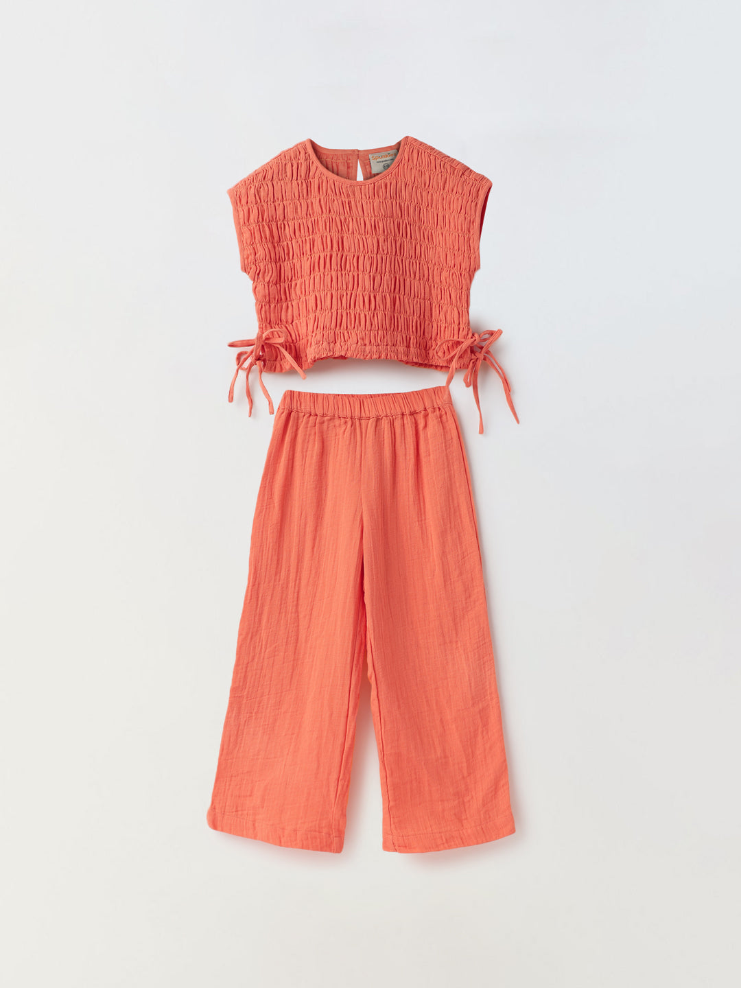 Coral Cotton Gauze Wide Leg Co-ord Set